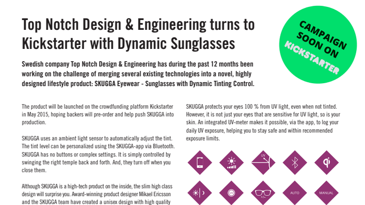 Top Notch Design & Engineering turns to Kickstarter with Dynamic Sunglasses