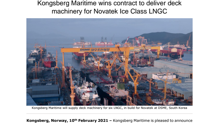 Kongsberg Maritime wins contract to deliver deck machinery for Novatek Ice Class LNGC 