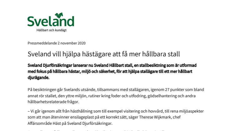 Sveland vill hjälpa hästägare att få mer hållbara stall