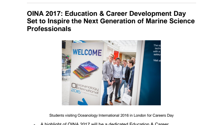 OINA 2017: Education & Career Development Day Set to Inspire the Next Generation of Marine Science Professionals