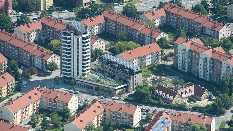 Flygfoto över Greenhouse och Ekostaden Augustenborg