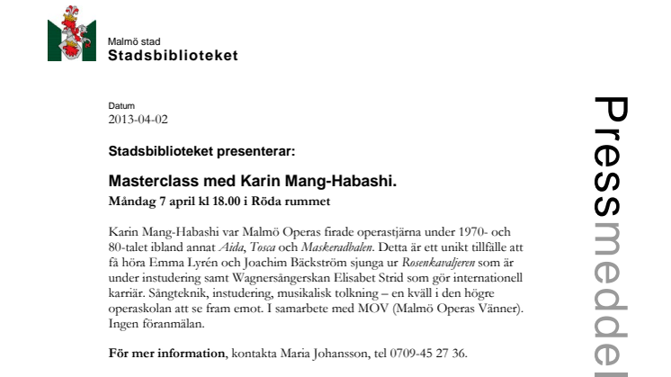 Stadsbiblioteket presenterar: Masterclass med Karin Mang-Habashi