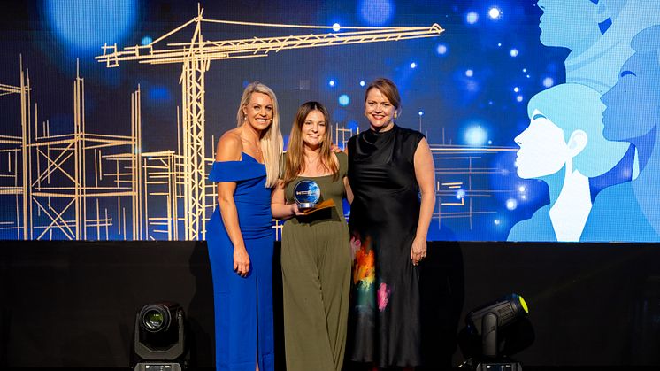 Former World Cup alpine ski racer, Chemmy Alcott is pictured with Abigail Brierley and Deputy Editor of the New Civil Engineer, Belinda Smart