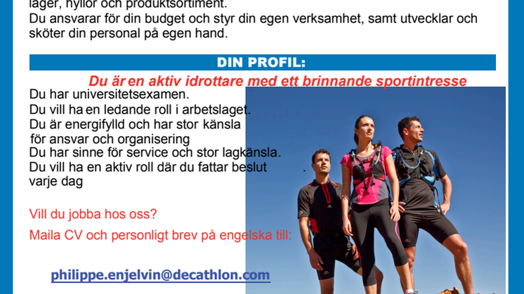 Decathlon Kungens Kurva rekryterar avdelningschefer