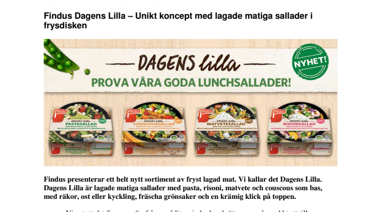 Findus Dagens Lilla – Unikt koncept med lagade matiga sallader i frysdisken