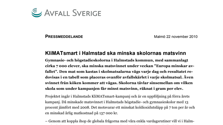 KliMATsmart i Halmstad ska minska skolornas matsvinn