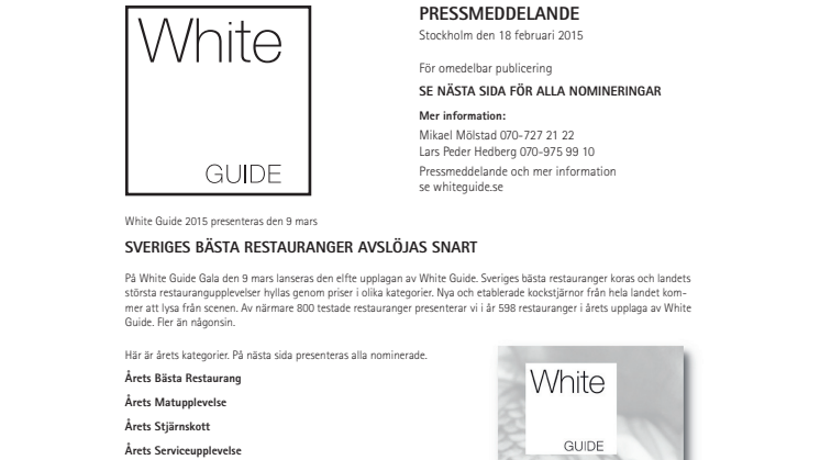 KOKA nominerade av White Guide