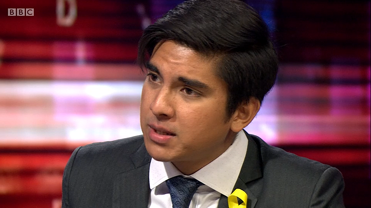 Screen shot of the Malaysian Minister for Youth and Sports Syed Saddiq on BBC HARDTalk