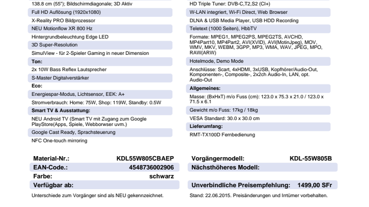 KDL-55W805C von Sony