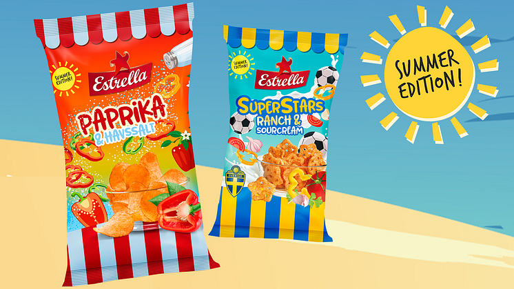 Årets första limited edition sommarsnacks från Estrella 2022: Paprika & Havssalt och Super Stars Ranch & Sourcream