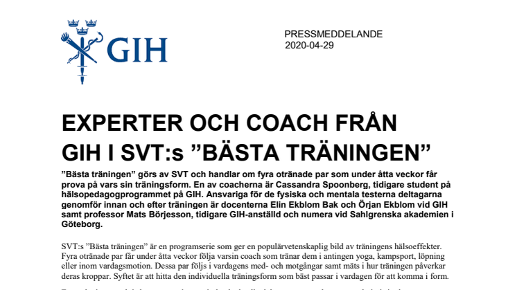 Experter och coach från GIH i SVT:s ”Bästa träningen”