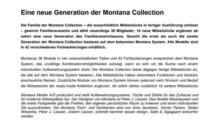 Eine neue Generation der Montana Collection