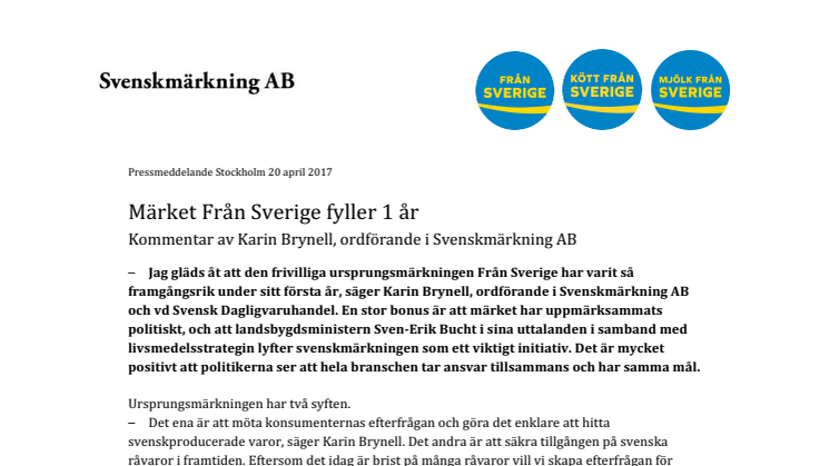 Intervju med Svenskmärknings ordförande, Karin Brynell