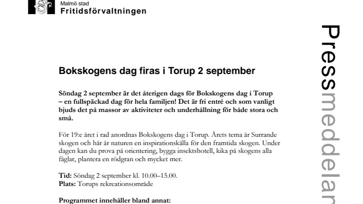 Bokskogens dag firas i Torup 2 september