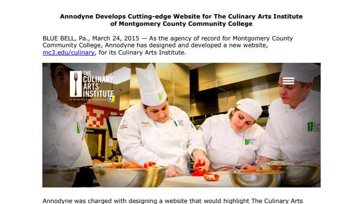 Annodyne Develops Cutting-edge Website for the Culinary Arts Institute of Montgomery County Community College 