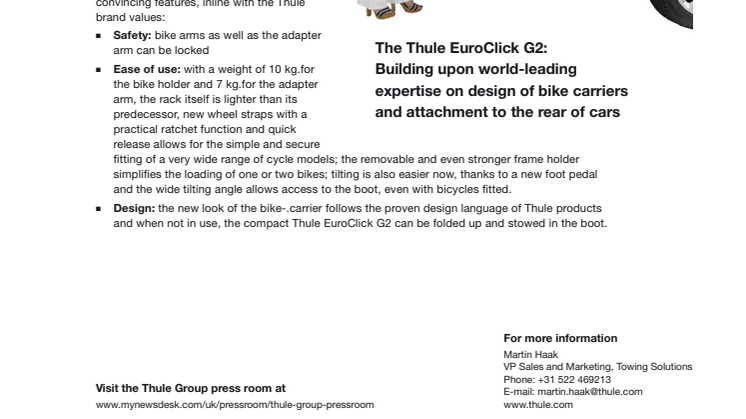 Pressinformation Thule EuroClick G2 bike carrier