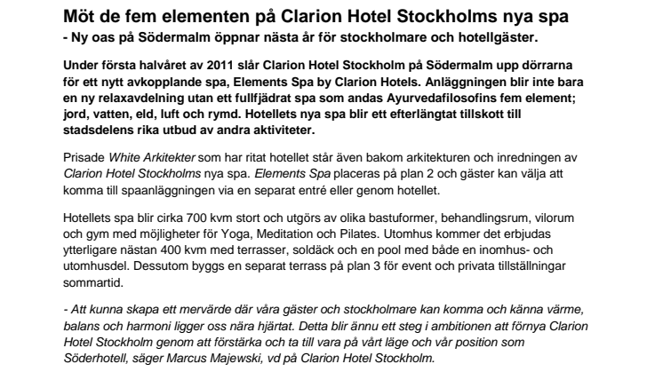 Möt de fem elementen på Clarion Hotel Stockholms nya spa