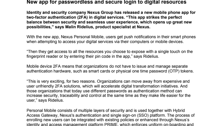 New app for passwordless and secure login to digital resources