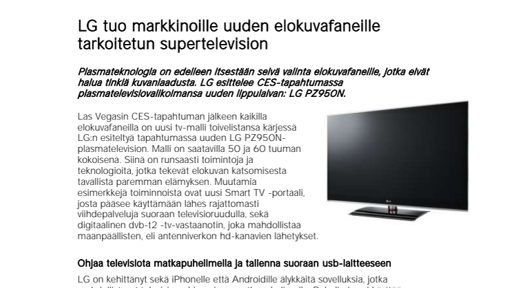 LG tuo markkinoille uuden elokuvafaneille tarkoitetun supertelevision