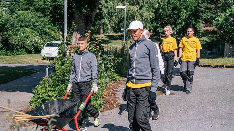 Föreningen Samverkan i Huddinge har nominerats till priset Årets trygghetsskapare. En av föreningens satsningar är Unga för orten, som sysselsätter cirka 200 ungdomar runt om i Huddinge under sommaren. Foto: Ola Jacobsen