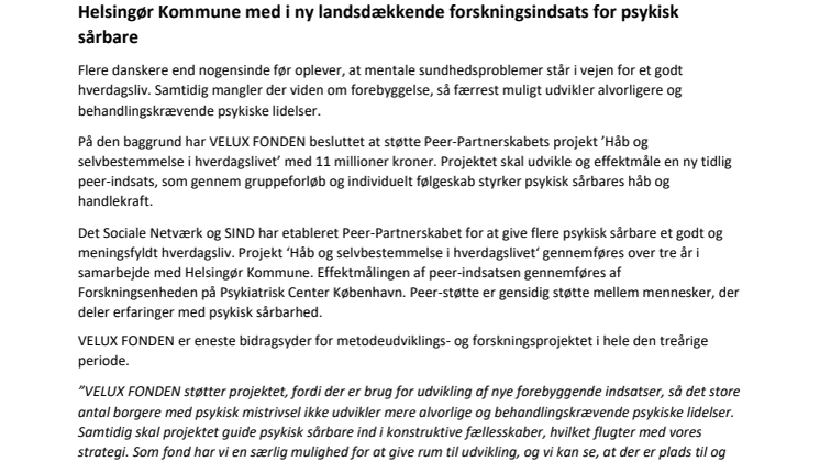 Helsingør Kommune med i ny landsdækkende forskningsindsats for psykisk sårbare