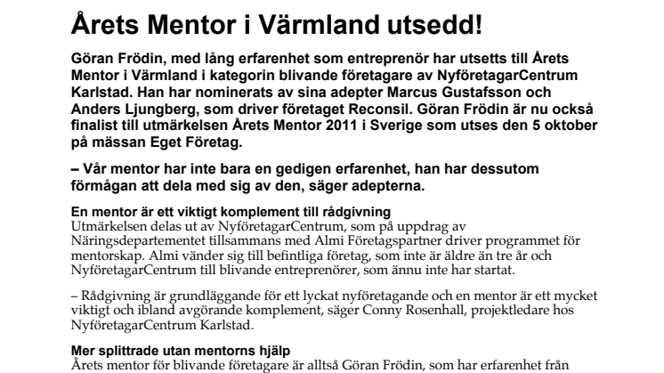 Årets Mentor i Värmland utsedd!