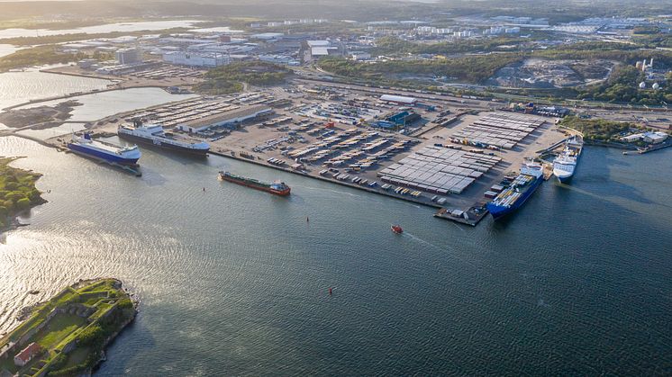 The Port of Gothenburg Ro-Ro Terminal, including a DFDS vessel moored at Quay 712. Photo: Gothenburg Port Authority.