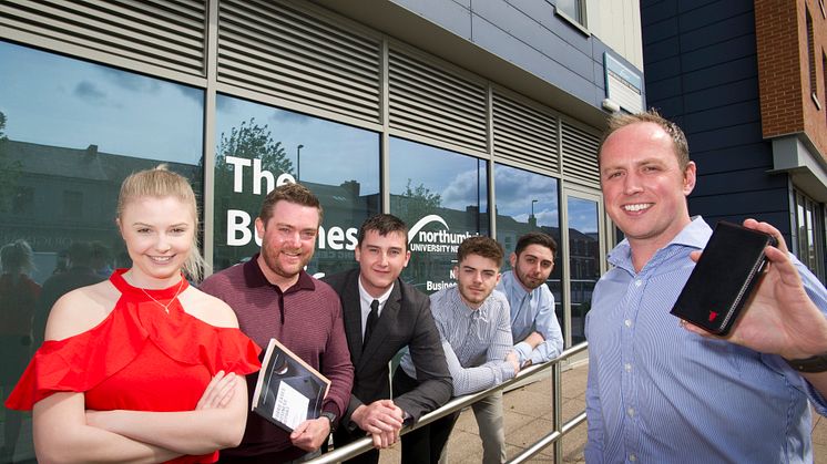 (L to R)Business student Beth Knight with Michael Farnsworth, MD at BAM Worldwide, alongside Business Clinic project partners, Jack Callaghan, Liam Goble, Josef Cassar and William Johnson, MD at BAM Worldwide.