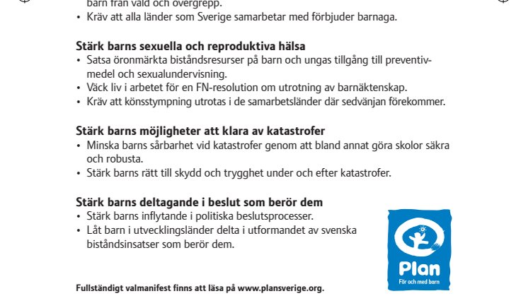 Plan Sveriges valmanifest 
