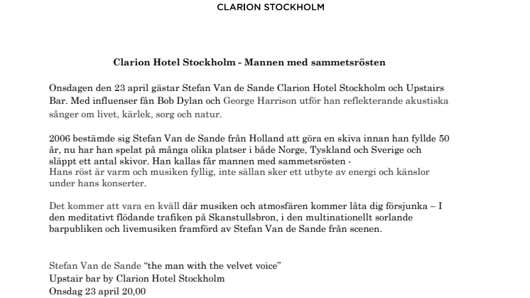 Clarion Hotel Stockholm - Mannen med sammetsrösten