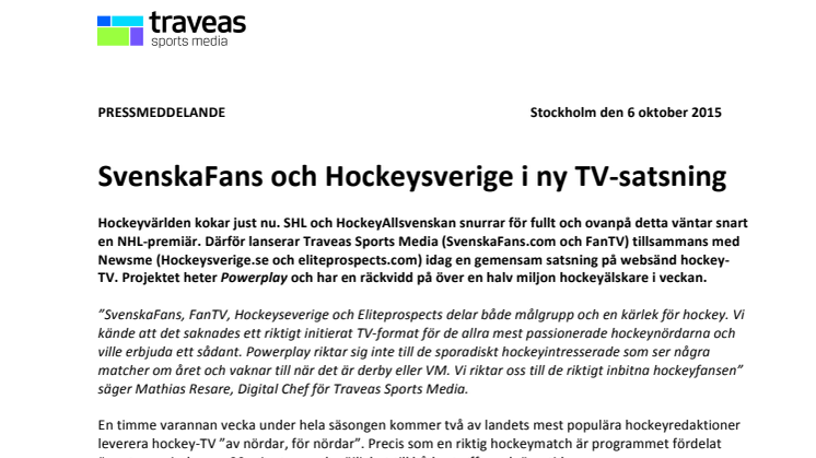 ​SvenskaFans och Hockeysverige i ny TV-satsning