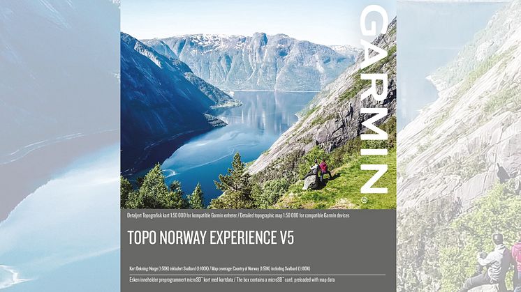 ​Topo Norway Experience v5 - detaljert topografisk kart 1:50 000 for kompatible Garmin enheter og PC/Mac