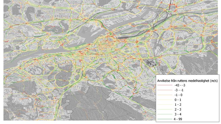 Kartan ger en överblick över vilka cykelvägar och korsningar som fungerar bra och vilka som behöver ses över för att göra cykling mer bekvämt. Grön linje visar att cyklisterna har god framkomlighet. Röd att det finns hinder som drar ned farten.