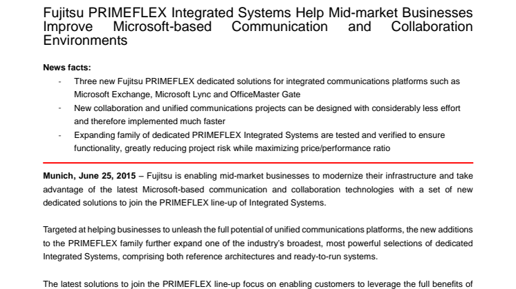 Fujitsu PRIMEFLEX Integrated Systems Help Mid-market Businesses Improve Microsoft-based Communication and Collaboration Environments