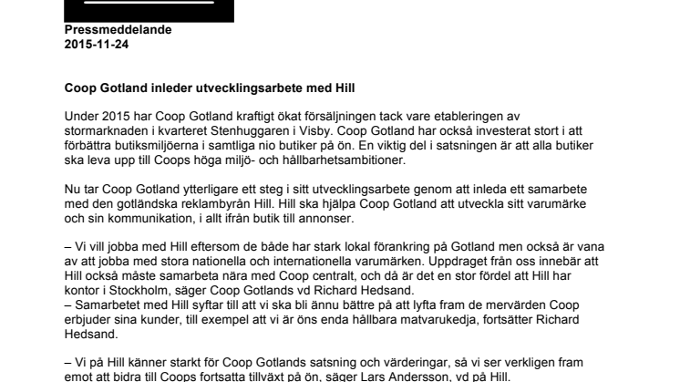 Coop Gotland inleder utvecklingsarbete med Hill