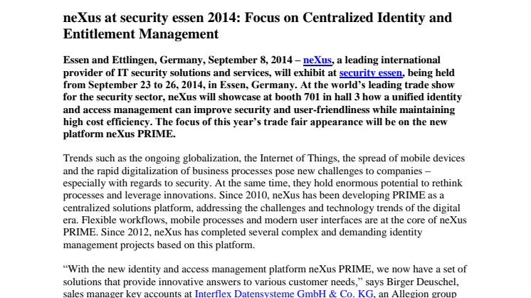 neXus at security essen 2014: Focus on Centralized Identity and Entitlement Management