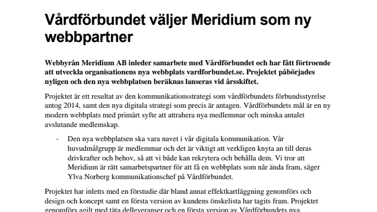 Vårdförbundet väljer Meridium som ny webbpartner  