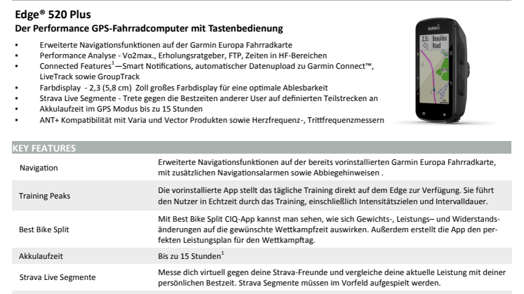 Datenblatt Garmin Edge 520 Plus