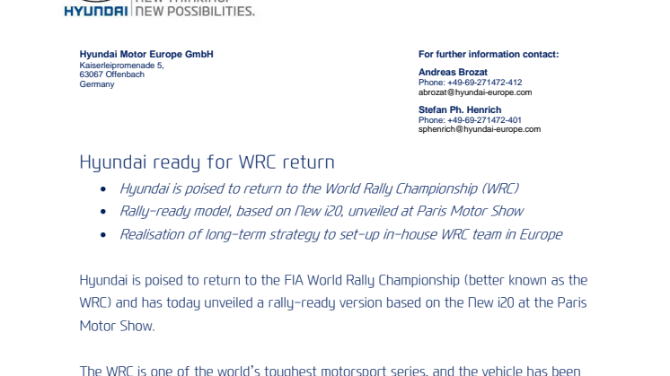 Hyundai tilbake i WRC rally