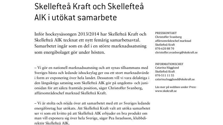 Skellefteå Kraft och Skellefteå AIK i utökat samarbete