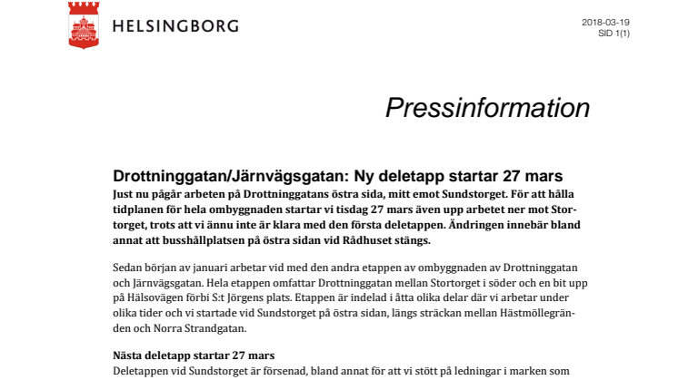 Drottninggatan/Järnvägsgatan: Ny deletapp startar 27 mars 