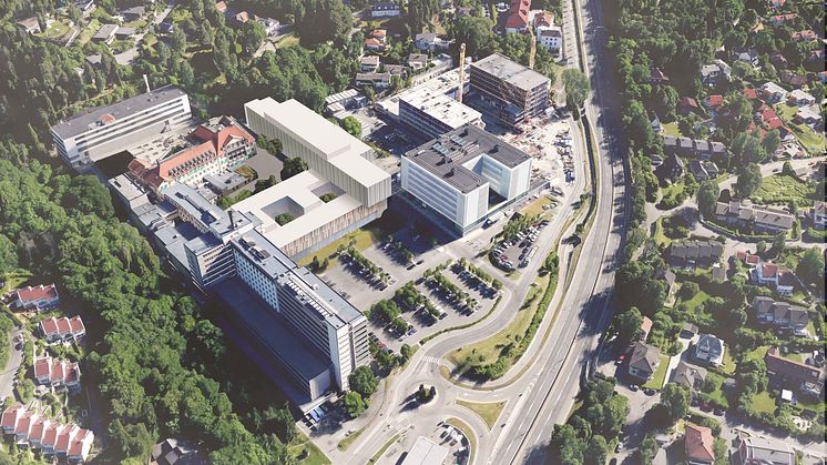 Norge skal ha et nytt klinikkbygg  til kreftbehandling og vil forsette som spesialisert kreftsykehus i Norge.  Illustrasjon: LINK arkitektur