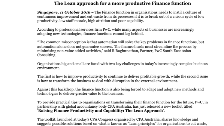 The Lean approach for a more productive Finance function