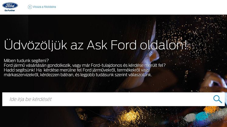 Az Ask Ford felülete a ford.hu-n