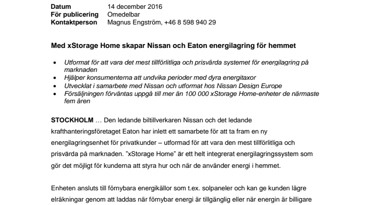 Med xStorage Home skapar Nissan och Eaton energilagring för hemmet 
