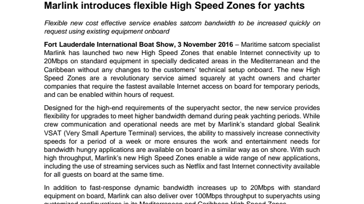 Marlink: Marlink introduces flexible High Speed Zones for yachts