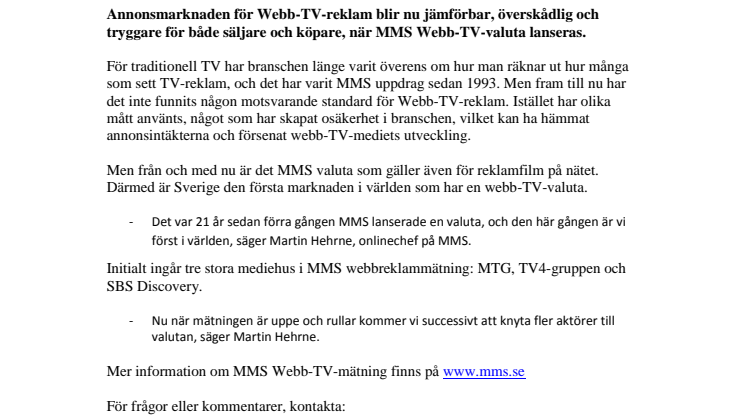 MMS lanserar Webb-TV-valuta