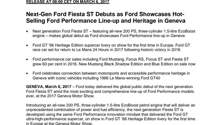 Ford på Geneve Motorshow 2017 er et festfyrværkeri af hurtige og sportslige Ford-modeller