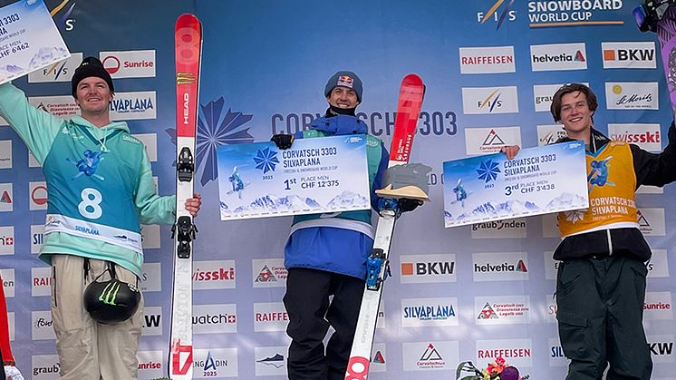 Jesper Tjäder vinner världscupens avslutning i slopestyle i Silvaplana. Foto:SSF
