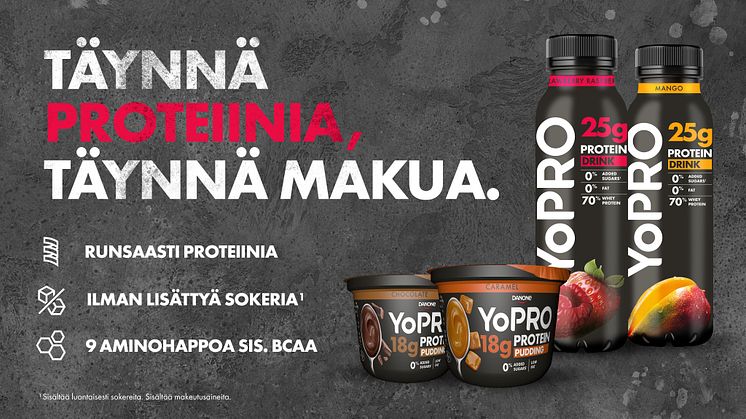 Danone lanseeraa uuden proteiinipitoisen YoPro-jogurttijuoman liikunnan harrastajille – tuotteet sisältävät kaikkia yhdeksää välttämätöntä aminohappoa